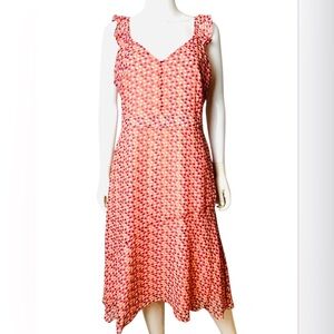 Sam Edelman Leaf Print Dress Size 4 Orange White  Violet Ruffle Cap Sleeve